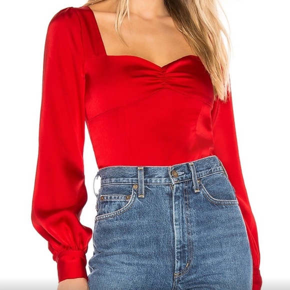 Revolve x Privacy Please Yates Top Red Satin - Picture 2 of 8